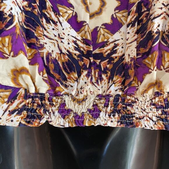 Ellen Tracy V-neck Sleeveless Printed Blouse Purple Gold Cream Size Small - Picture 9 of 16